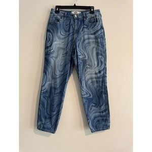 Y2K Hollister Curvy High-Rise Mom Jeans Womens 9 R Blue Marble Swirl Stretch 29